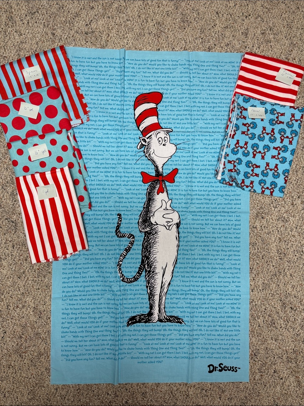 Dr. Seuss Cat in the Hat Fabric Panel with Coordinating Fabric Pieces